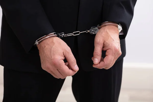 Photo Criminal Businessman Arrested Wearing Handcuffs — Stock Photo, Image