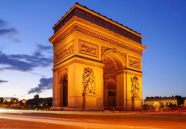 Arco Triunfo Paris França Noite — Fotografia de Stock