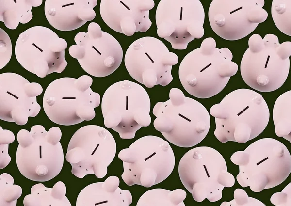 Group Piggy Banks Top View — Stock Photo, Image