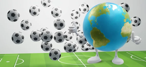 Μπάλα Ποδοσφαίρου Στο Γήπεδο Ποδοσφαίρου Πλανήτη Σφαίρα Εικονογράφηση Στοιχεία Αυτής — Φωτογραφία Αρχείου