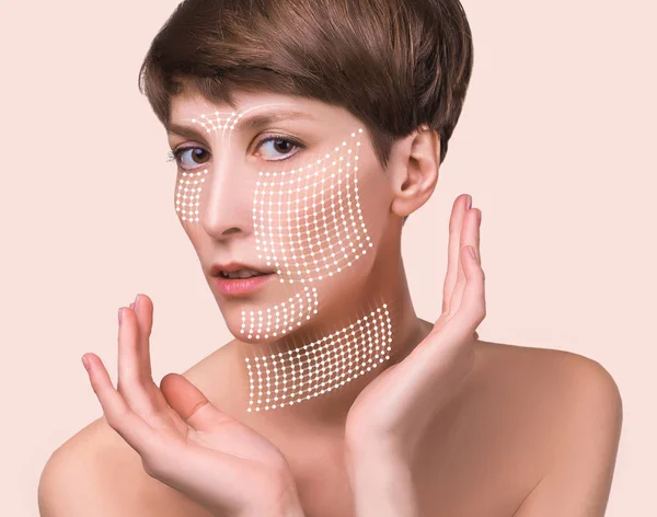 Concept Levage Peau Chirurgie Plastique Femme Visage Avec Des Marques — Photo