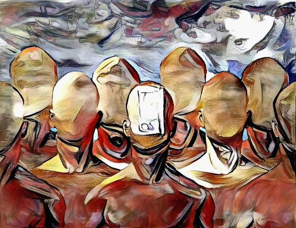 Pintura Surrealista Hombres Sin Rostro Uno Ellos Con Puerta Abierta — Foto de Stock