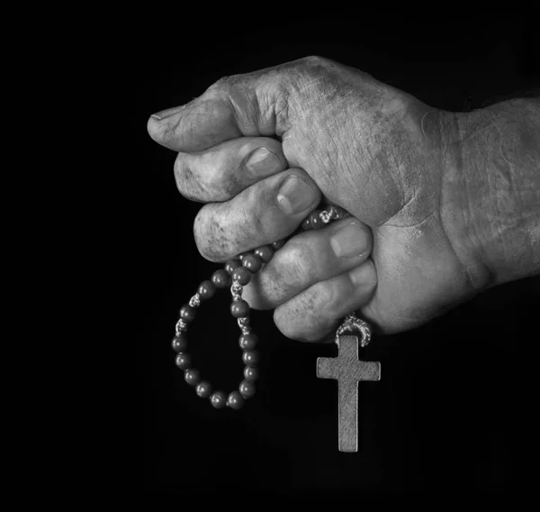 Чоловіки Рука Хрестом Чорно Білому — стокове фото