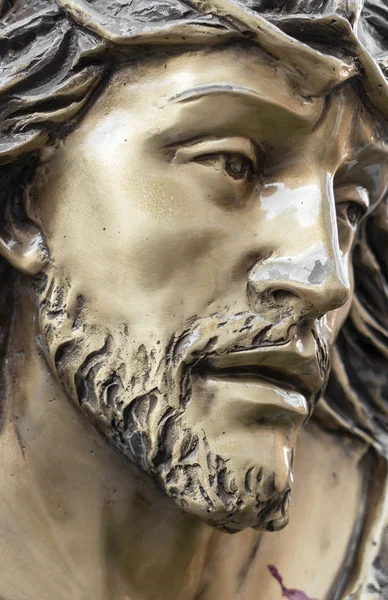 Statue Bronze Visage Jésus Sculpture Ancienne Idéal Pour Des Concepts — Photo