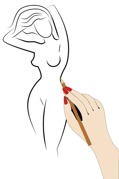 Eine Nahaufnahme Von Händen Die Eine Nackte Frau Zeichnen — Stockfoto