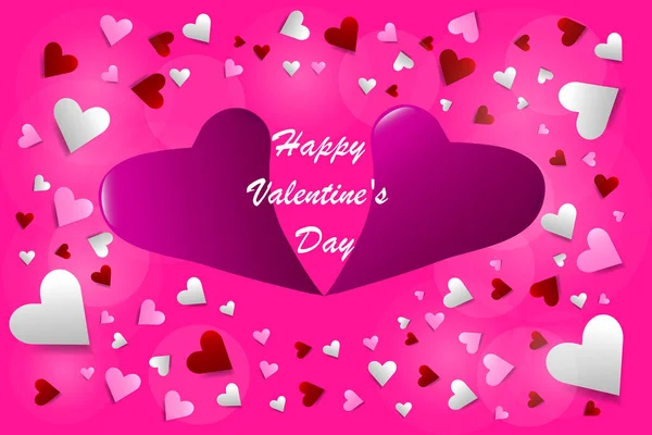 つの曲がったピンクの心に幸せなバレンタインの日ベクターと周囲の心の多くを署名します トレンディなピンクの背景は — ストック写真