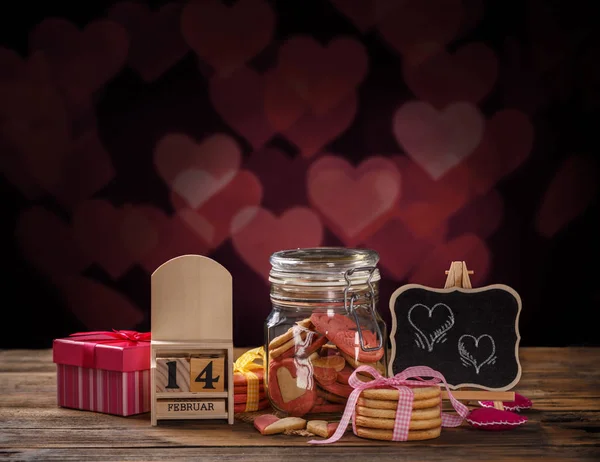 Valentinstag Thema Mit Holzblock Kalender — Stockfoto