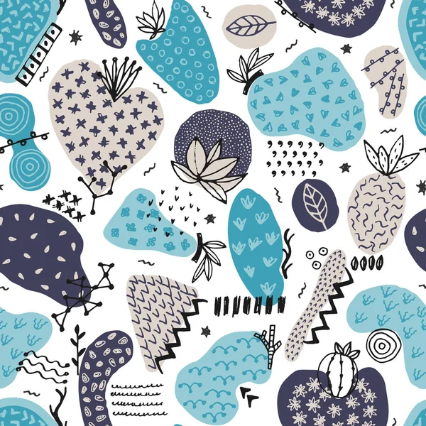 Vector Seamless Pattern Hand Drawn Abstract Shapes Spotted Textured Figures — Stockfoto