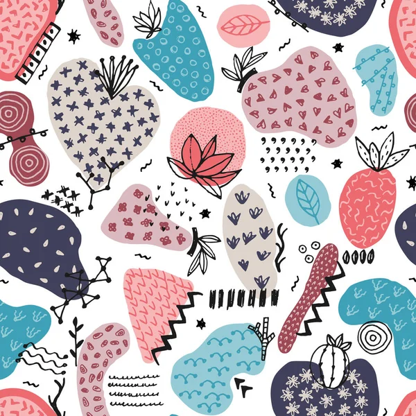 Vector Seamless Pattern Hand Drawn Abstract Shapes Spotted Textured Figures — ストック写真