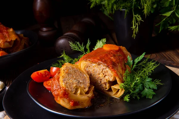 Rolos Repolho Assados Com Arroz Carne Picada Acordo Com Receita — Fotografia de Stock