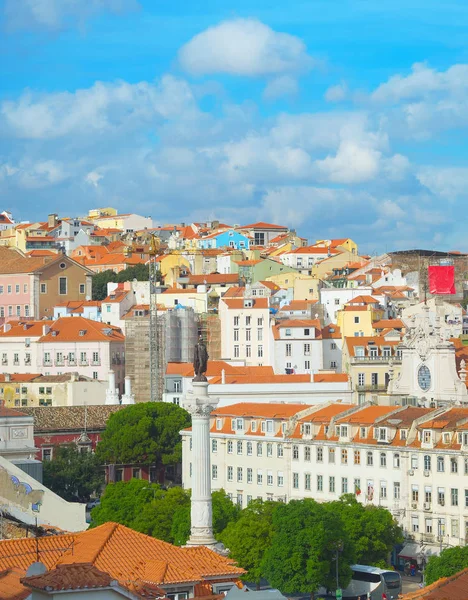 Skyline Del Casco Antiguo Lisboa Con Plaza Rossio Monumento Del — Foto de Stock