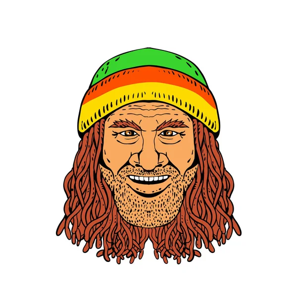 Σχέδιο Σκίτσο Στυλ Απεικόνιση Της Κεφαλής Της Rastafarian Ρασταφαριανού Τύπος — Φωτογραφία Αρχείου