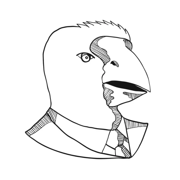 デッサン スケッチ スタイル イラスト タカヘ 南島タカヘや Notornis ビジネスを身に着けているニュージーランド固有の飛べない鳥の頭のコートをスーツし 黒と白のネクタイ — ストック写真