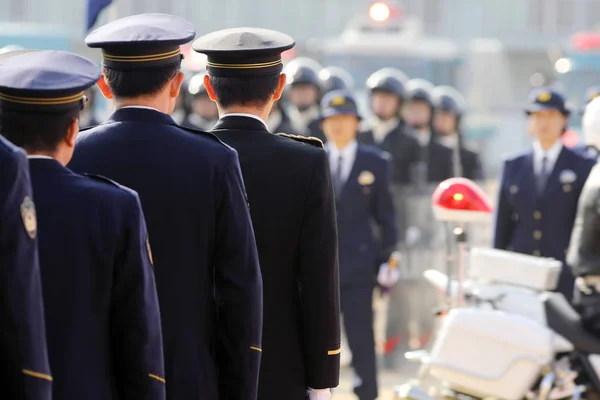 Policiais Japoneses Estão Fila Atenção — Fotografia de Stock