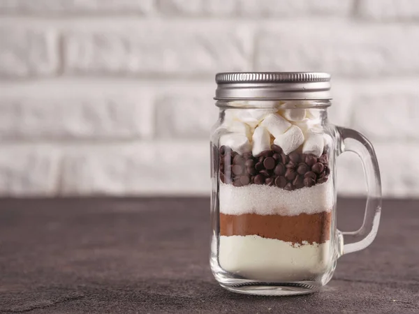 Hot Chocolade Mix Mason Jar Zelfgemaakte Mix Van Cacao Droge — Stockfoto