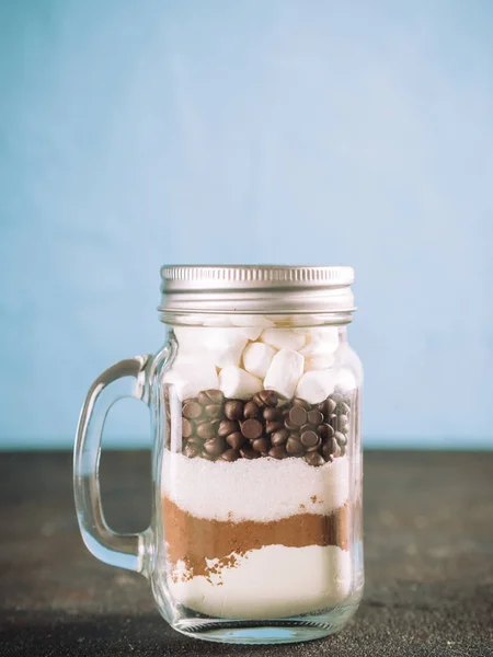 Varm Choklad Blanda Mason Jar Hemmagjord Mix Från Kakao Torr — Stockfoto