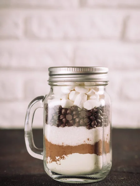 Varm Choklad Blanda Mason Jar Hemmagjord Mix Från Kakao Torr — Stockfoto