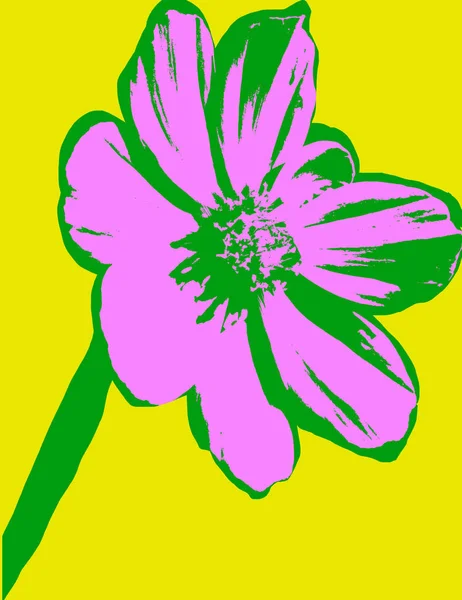 Kwiat Obraz Żółtym Tle Stylu Pop Art — Zdjęcie stockowe