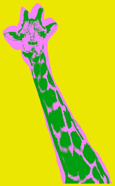 キリン写真上の黄色の背景にポップアートスタイル — ストック写真