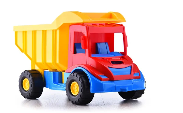 Kleurrijke Plastic Vrachtwagen Speelgoed Geïsoleerd Wit — Stockfoto