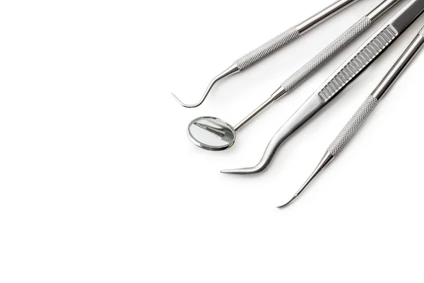 Instrumentos Dentários Dentistas Ferramentas Isoladas Fundo Branco — Fotografia de Stock