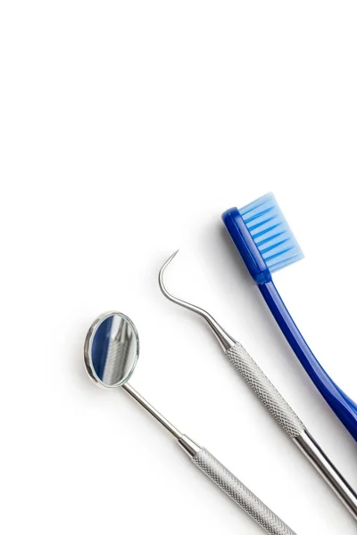 Instrumentos Dentários Dentistas Ferramentas Escova Dentes Isolada Fundo Branco — Fotografia de Stock