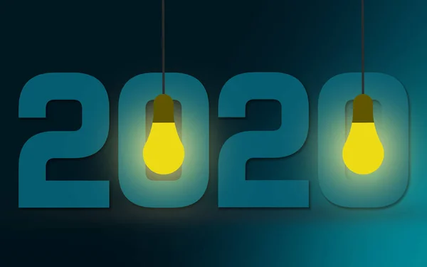 Nový Rok 2020 Žárovky Vykreslování Objektů — Stock fotografie