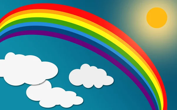 Cloud Rainbow Blue Sky Paper Art Rendering — Stock Photo, Image