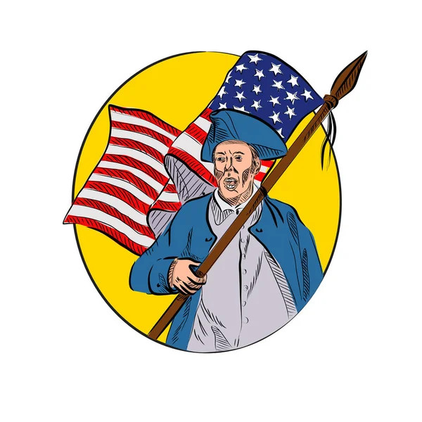 Ritning Skiss Stil Illustration Amerikansk Patriot Revolutionssoldaten Eller Minuteman Milis — Stockfoto