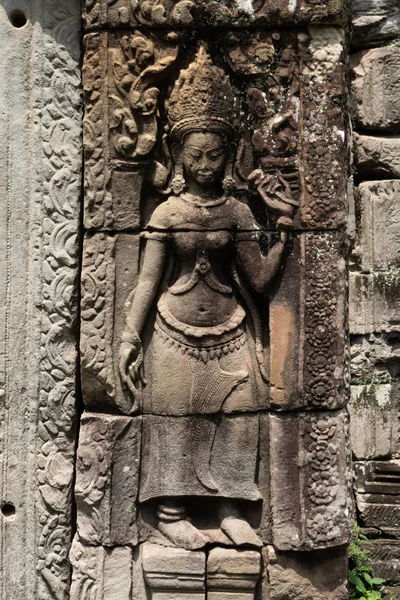 Statue Kronet Kvinde Tempelvæggen - Stock-foto