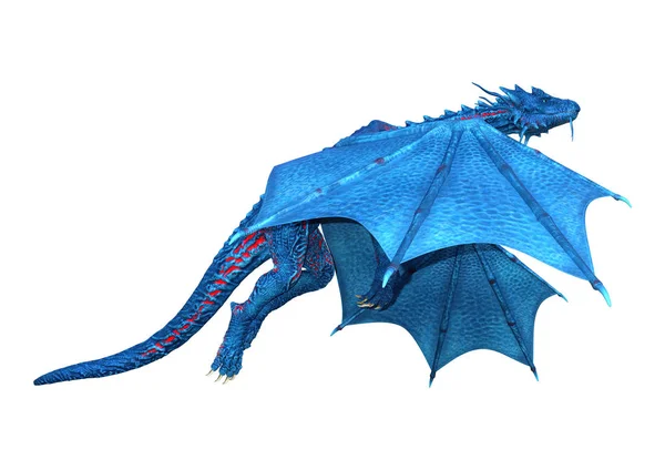 白い背景に分離された青いファンタジー ドラゴンの レンダリング — ストック写真