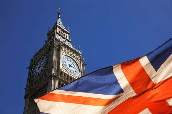 Brexit Kavramı Bayrak Big Ben Ile Westminster Sarayı Çift Pozlama — Stok fotoğraf