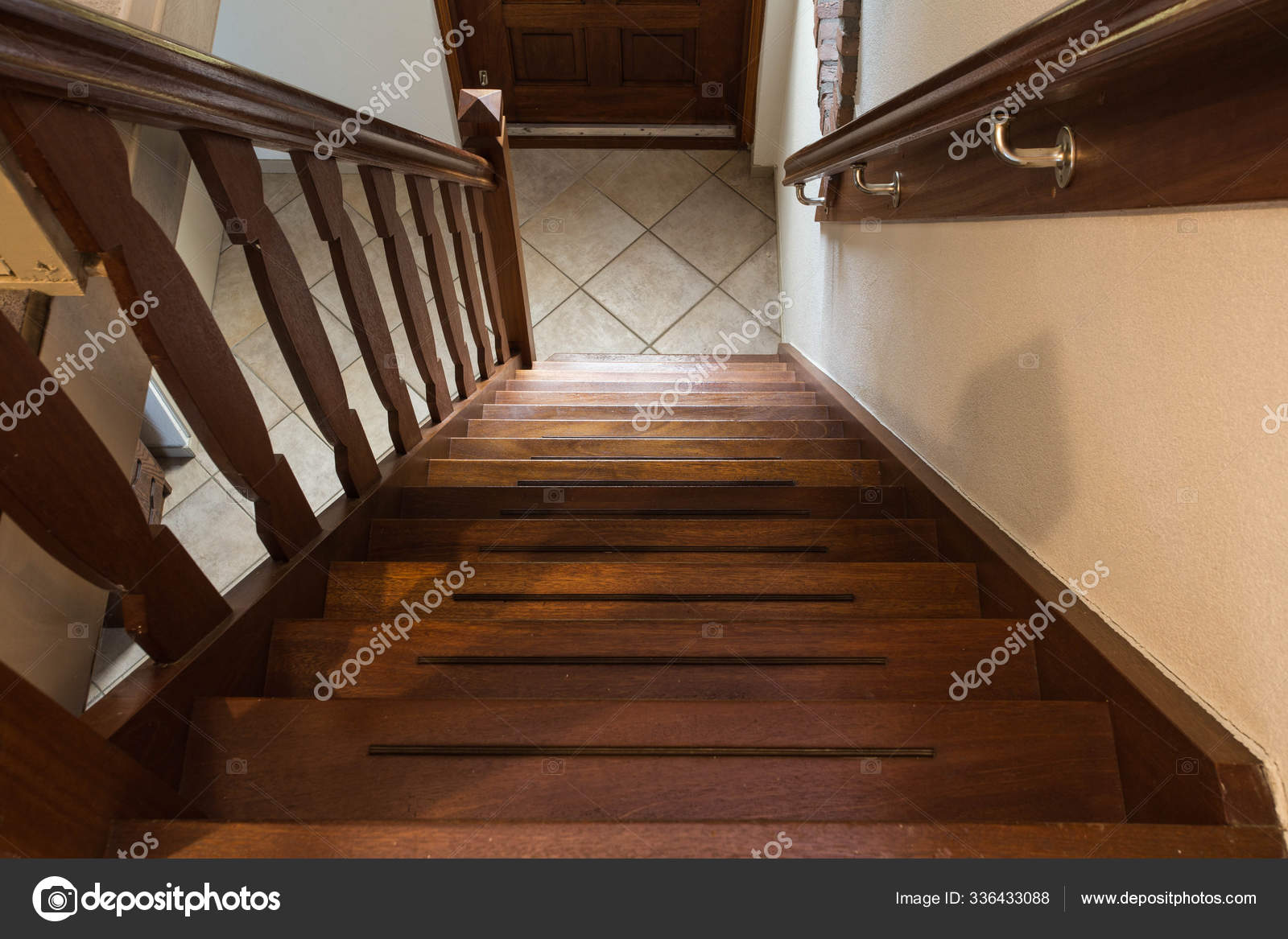 Escaleras Madera Roble Marrón Moderno Vista Desde Parte Superior