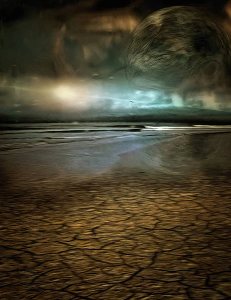 Σουρεαλιστικός Πίνακας Ακτή Της Ερήμου Και Θάλασσα — Φωτογραφία Αρχείου