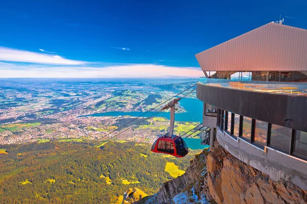 Mount Pilatus Luchtfoto Cabelway Boven Kliffen Vierwoudstrekenmeer Landschap Zwitserland — Stockfoto