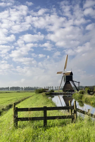 Wingerdse Molen Bij Het Nederlandse Dorp Bleskensgraaf Reflecteert Vijver — Stockfoto