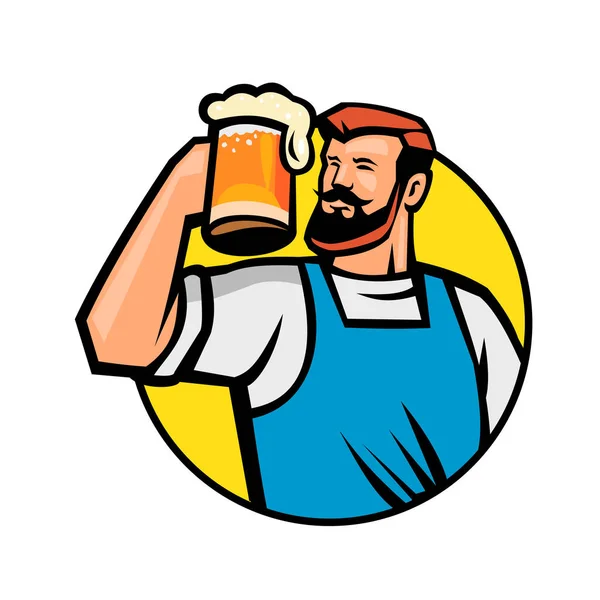 Mascot Icon Illustration Bust Bearded Hipster Toasting Mug Beer Ale — Stock Photo, Image