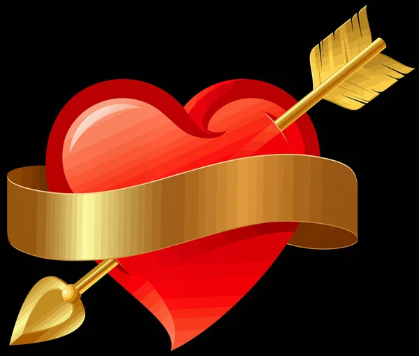 Serca Strzałka Miłości Valentine Romantyczne Amorek Złoty Metaliczny Ilustracja — Zdjęcie stockowe
