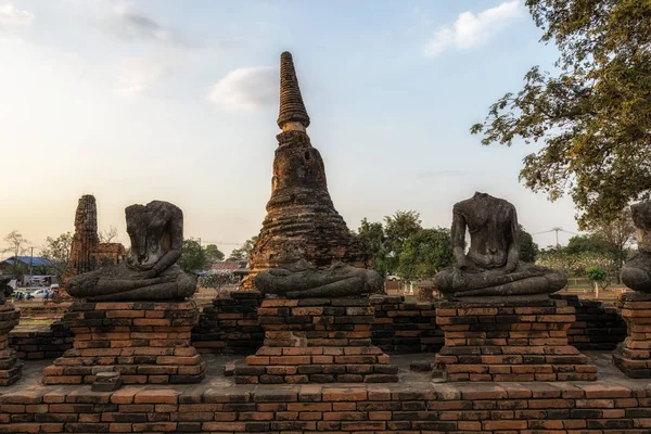 Wat Chaiwatthanaram Ayutthaya Tayland Gün Batımı Saatlerinde Alınan Başsız Budist — Stok fotoğraf