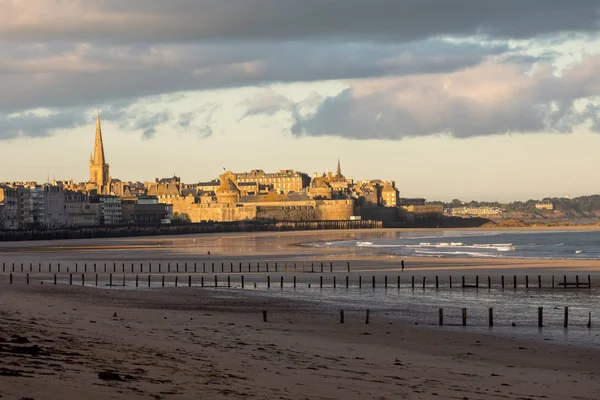 Ranní Světlo Plage Sillon Obehnané Město Saint Malo Francie Ille — Stock fotografie