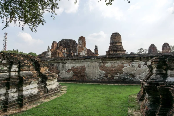 Wat Mahathat Prang Και Ερείπια Τοπίο Αγιουτχάγια Ταϊλάνδη — Φωτογραφία Αρχείου