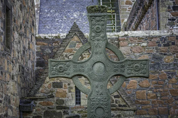 Santa Johns High Cross Fronte Alla Storica Abbazia Iona — Foto Stock