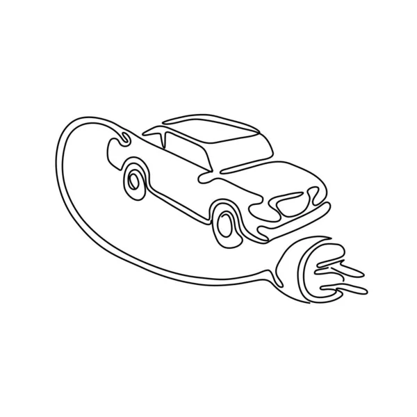 Durchgehende Linienzeichnung Illustration Eines Elektrofahrzeugs Autos Oder Automobils Mit Ladekabel — Stockfoto