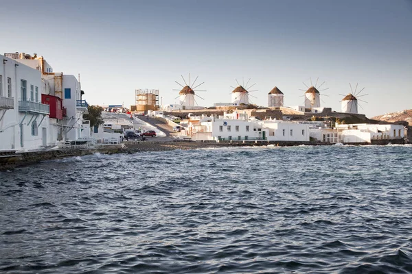 Відомий Вид Традиційних Вітряків Острові Міконос Греція — стокове фото