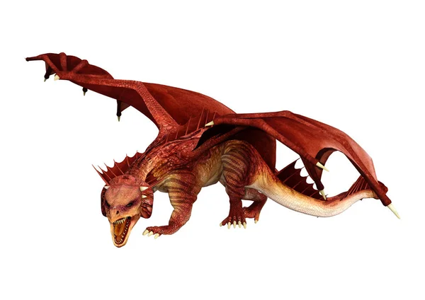 Darstellung Eines Roten Fantasie Drachen Isoliert Auf Weißem Hintergrund — Stockfoto