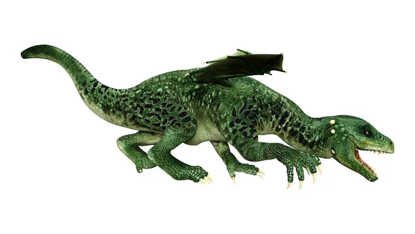 Renderowania Dragon Hatchling Zielony Fantasy Izolowana Białym Tle — Zdjęcie stockowe