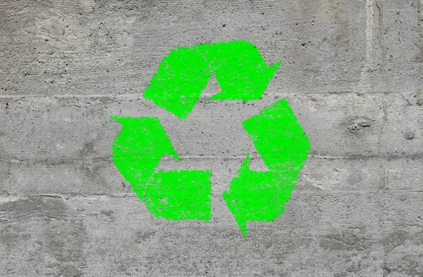 Concrete Wall Background Texture Green Grunge Recycling Logo Icon — Stock Photo, Image