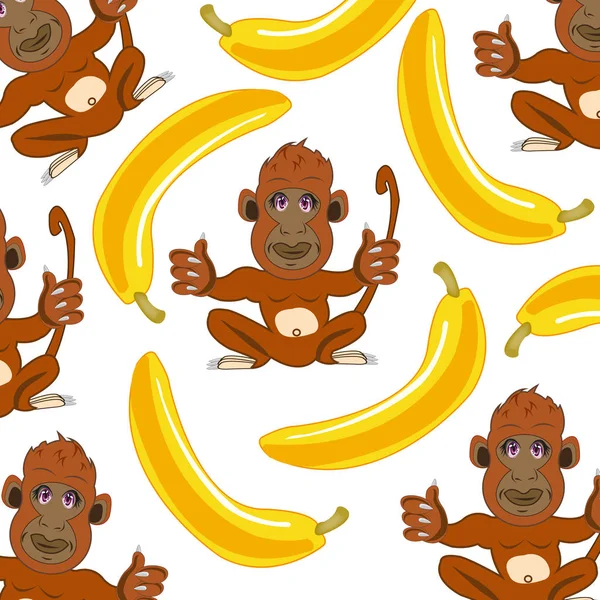 Małpa Banan Dekoracyjny Wzór Białym Tle Jest Izolowany — Zdjęcie stockowe