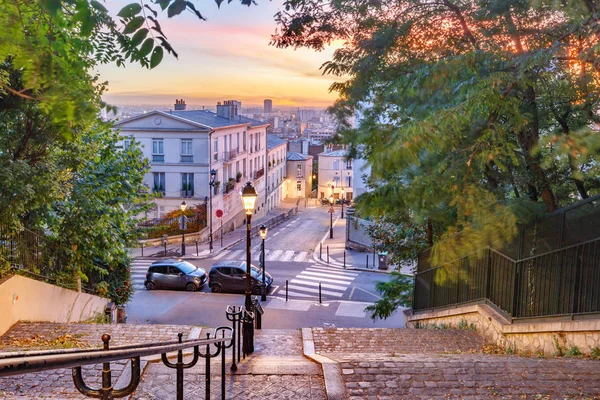 Τυπικό Σκάλα Μονμάρτη Sacre Coeur Πρωί Την Ανατολή Τέταρτο Montmartre — Φωτογραφία Αρχείου