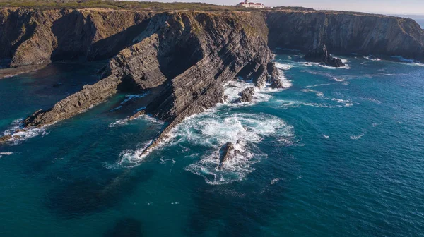 Vue Aérienne Des Falaises Des Vagues Cabo Sardao Côte Atlantique — Photo